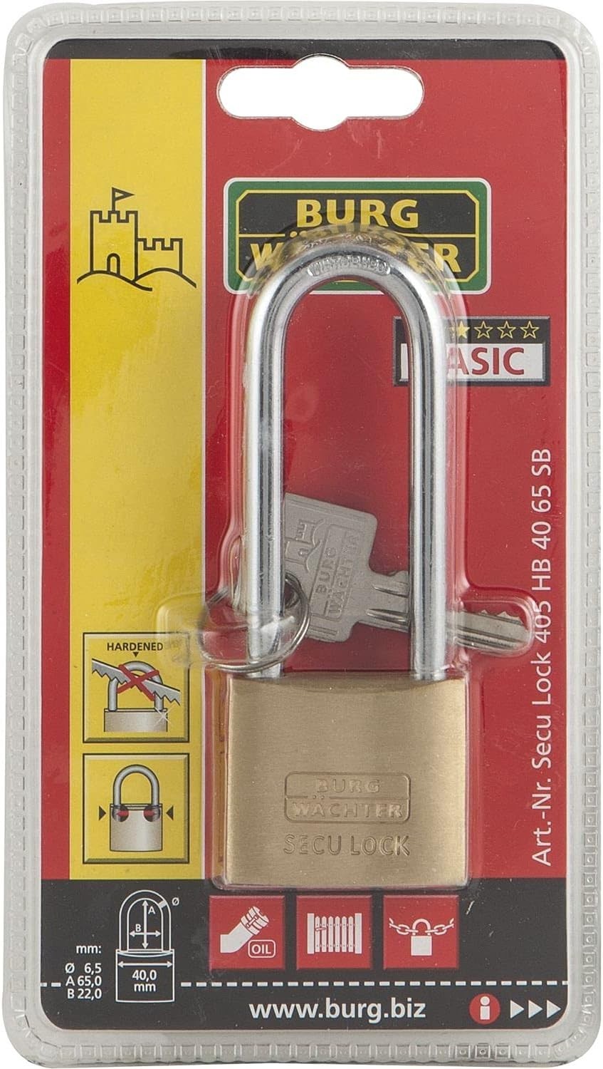 2x BURG-WÄCHTER SecuLock HB 40 Vorhängeschloss Hoher Bügel Messing