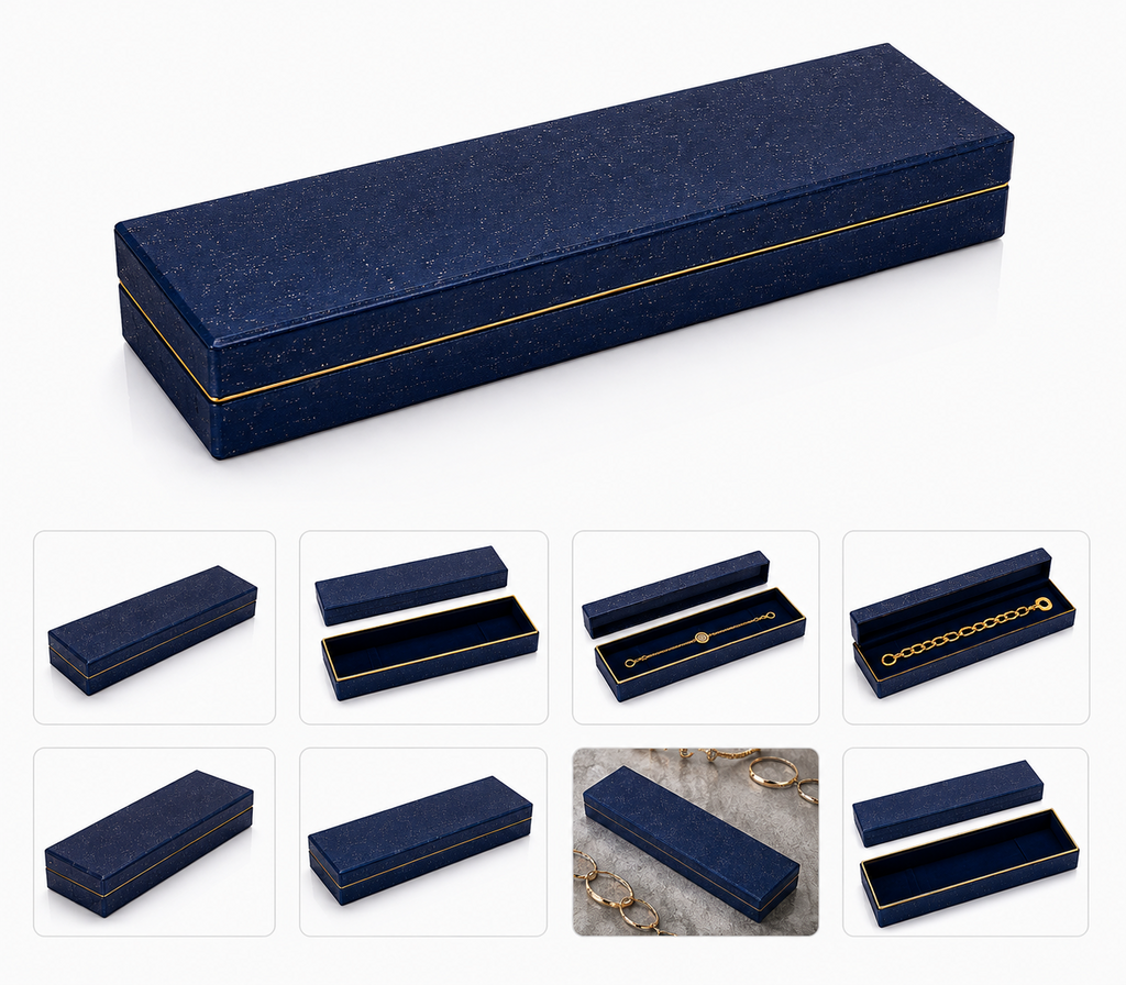 ASERON Schmuckbox Blau Glitzer Samt 23cm Etui Halskette Armband Geschenkbox
