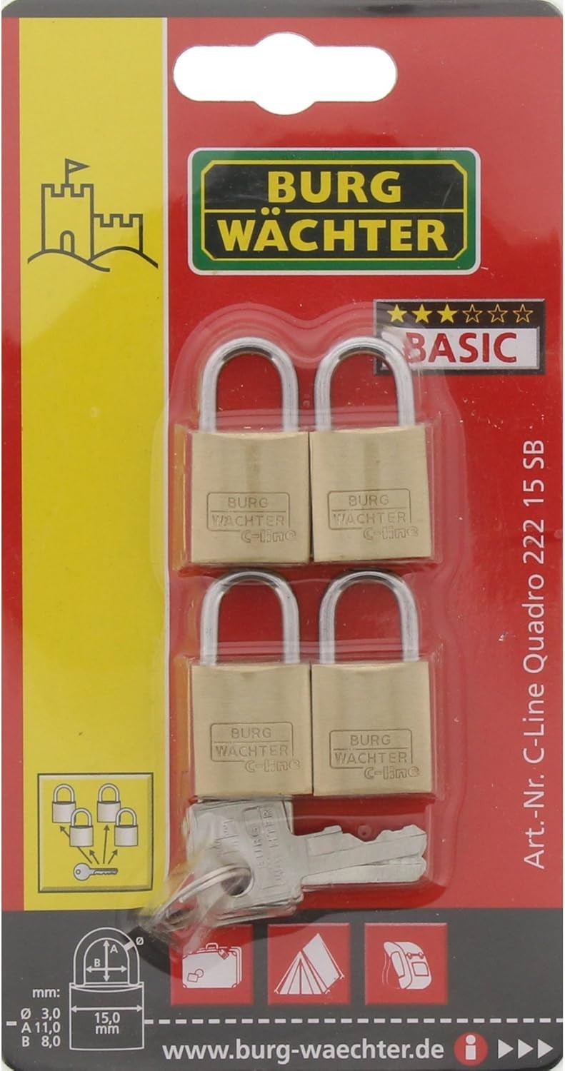 BURG-WÄCHTER Quadro 222 15 SB 4er Set Mini Vorhängeschlösser gleichschließend