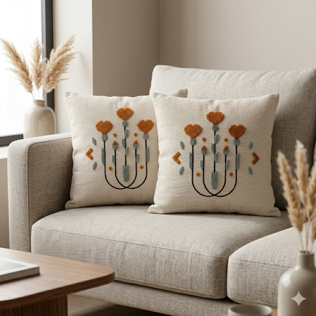 Kissenbezug 43x43 cm 2er Set Boho Punch Needle Sofa Dekokissen Hülle