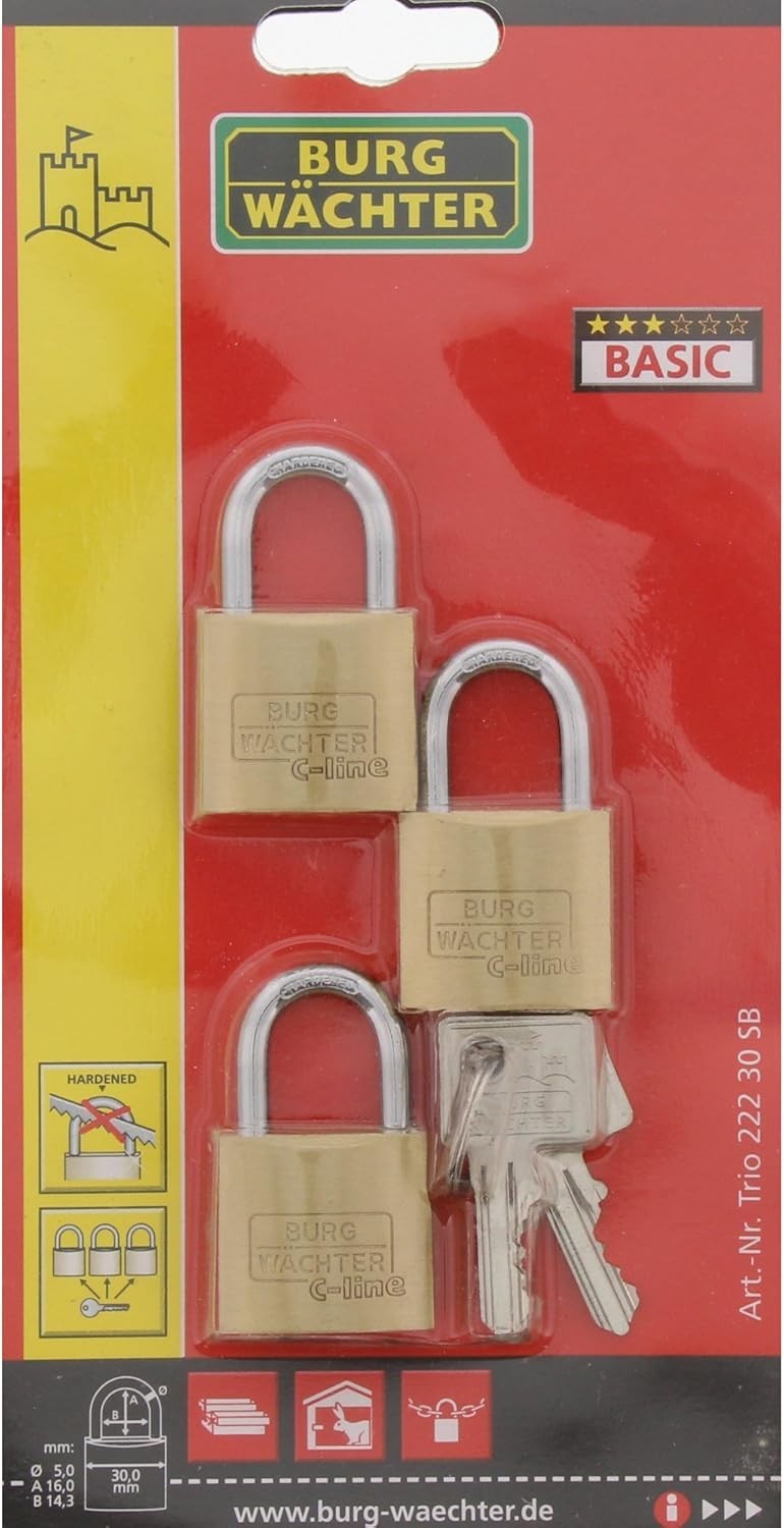 BURG-WÄCHTER Trio 222 30 SB 3er Set Vorhängeschloss Gleichschließend