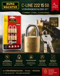 BURG-WÄCHTER C-Line 222 15 SB 4er Set Vorhängeschloss 15 mm Messing Mini Schloss