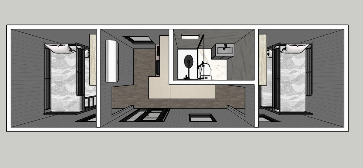 Arbeiter Unterkunft Tiny House 8m – Baustellen Wohncontainer 2 Zimmer Bad Küche
