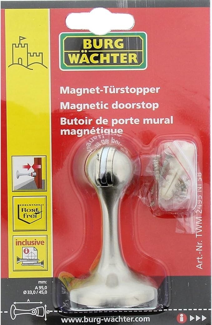 BURG-WÄCHTER Magnet Türstopper Wandmontage Edelstahl | Starker Halt | Leise Türf