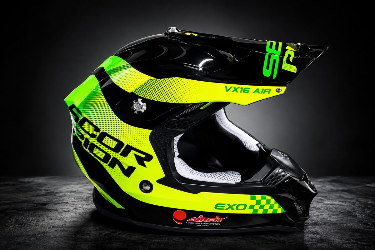 Scorpion EXO VX-16 Evo Air Soul Motocross Helm Schwarz Grün Offroad S-XL