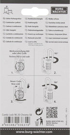 BURG-WÄCHTER Combi Lock 90 20 Zahlenschloss Chromo Verstellbar 3-stellig Silber