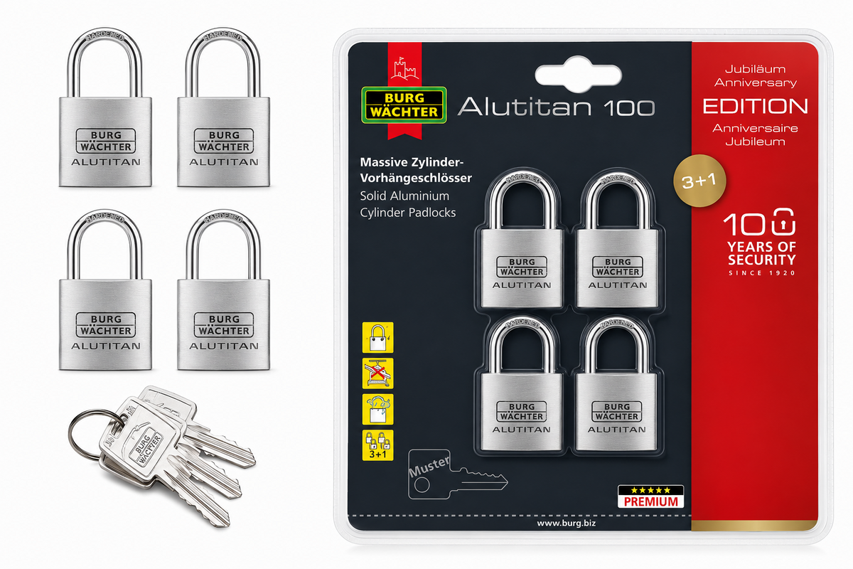 BURG-WÄCHTER Alutitan 100 Schloss Set 4er Gleichschließend Aluminium