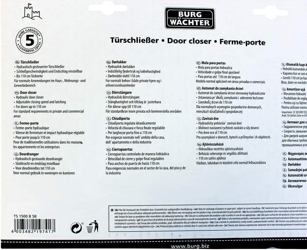 BURG-WÄCHTER TS 1500 B Türschließer Braun 130kg Hydraulisch Einstellbar
