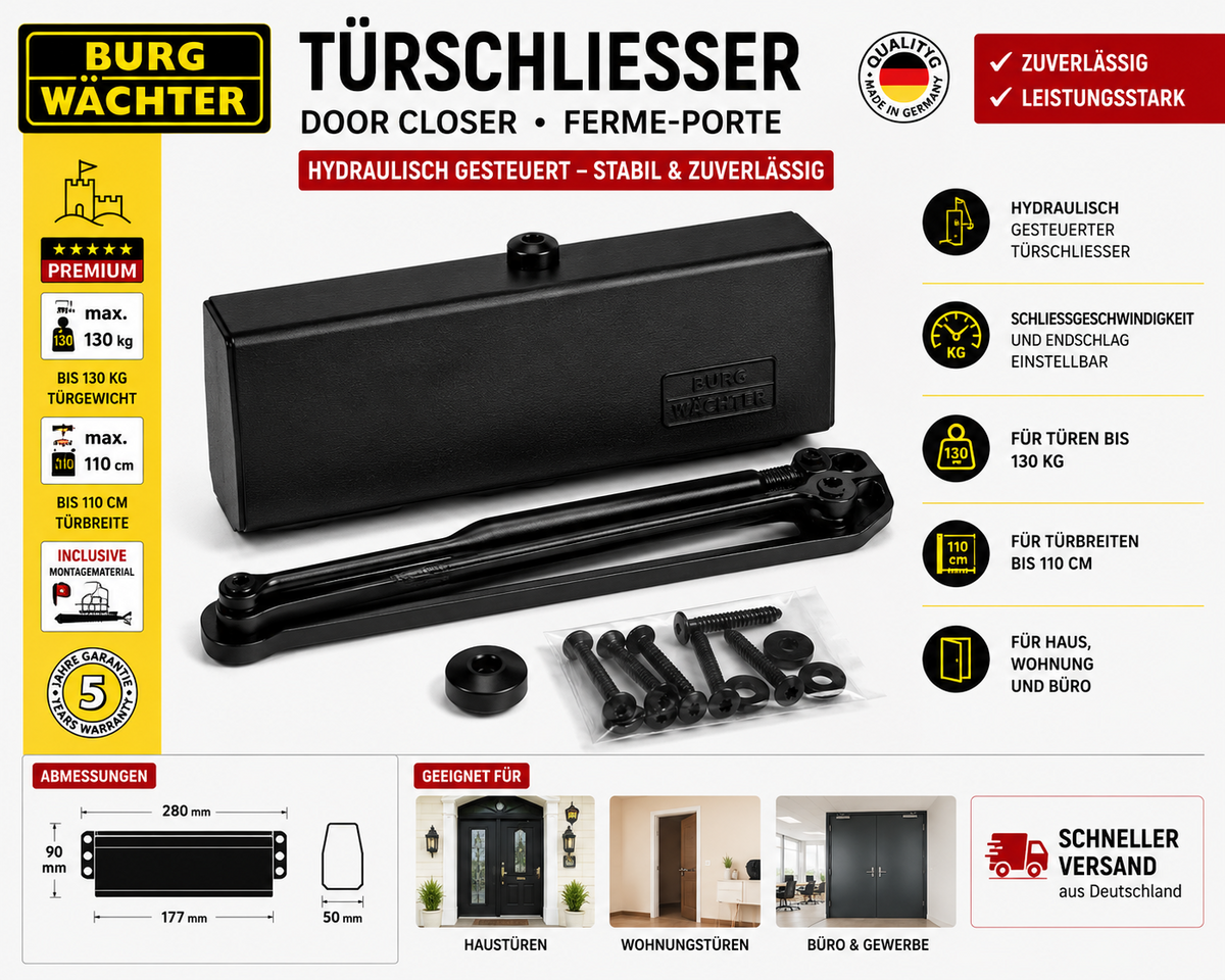 BURG-WÄCHTER TS 1500 B Türschließer Braun 130kg Hydraulisch Einstellbar
