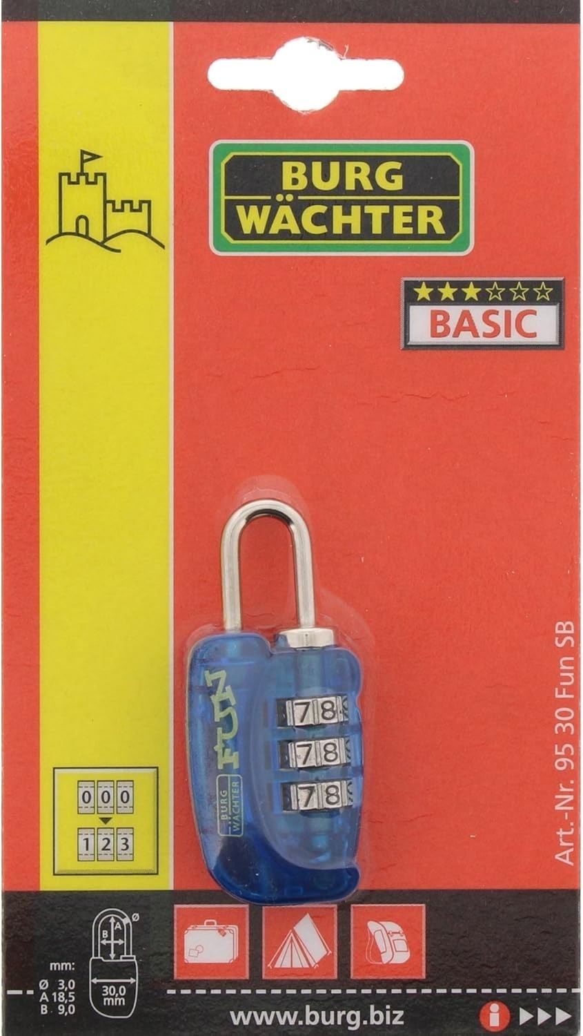 2x BURG-WÄCHTER FUN 95 30 Zahlenschloss Vorhängeschloss 30mm Bunt Sicher