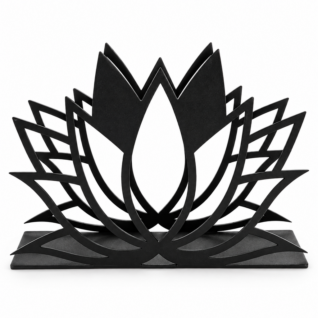 ASERON Serviettenhalter Metall Schwarz Lotus Besteck Tischdeko Modern Design