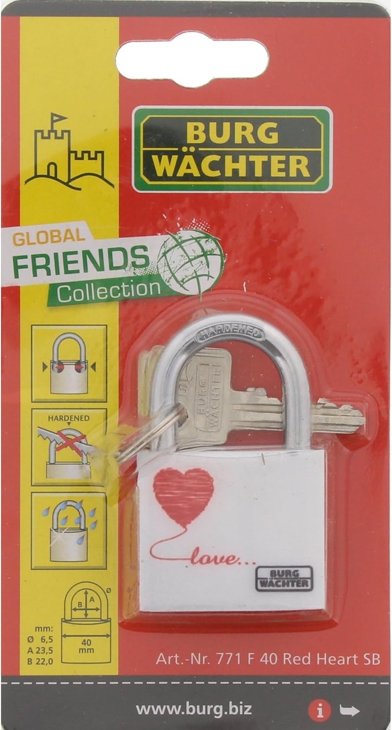 3x BURG-WÄCHTER Love Schloss 40mm Vorhängeschloss Herz Rot Geschenk Set