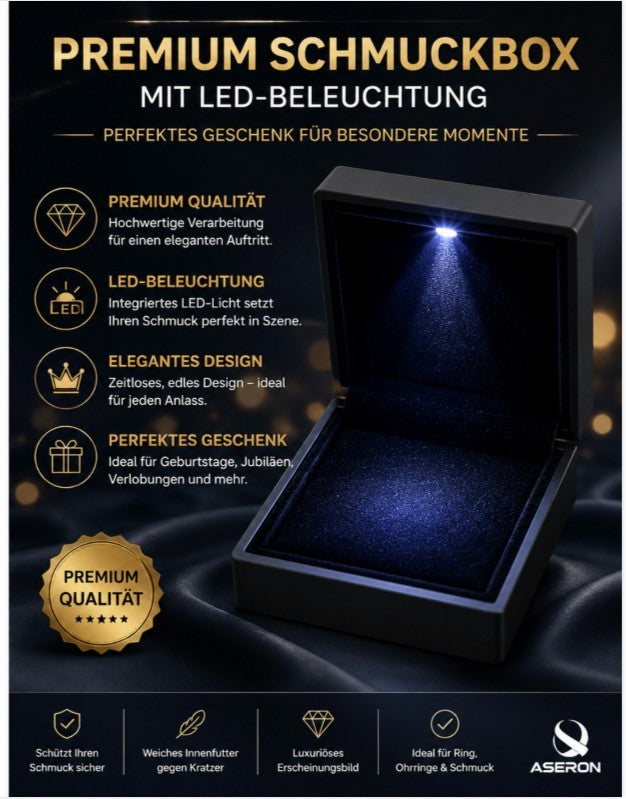 LED Schmuckbox Schwarz 10x8x4cm Samt Etui Ring Ohrringe Halskette Armband