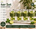 ASERON Geripptes Trinkglas 600ml Set mit Deckel & Glasstrohhalm – Smoothie Eiska