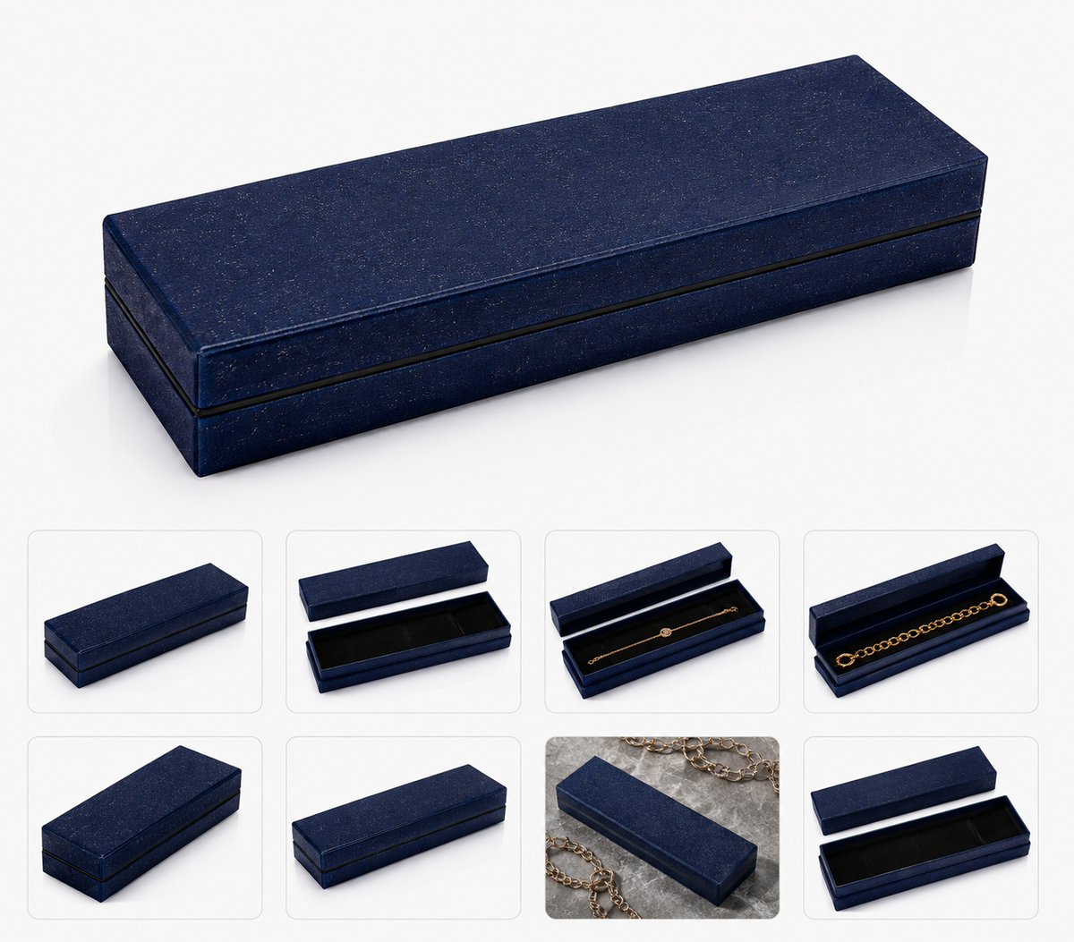 ASERON Schmuckbox Blau Glitzer Samt 23cm Etui Halskette Armband Geschenkbox