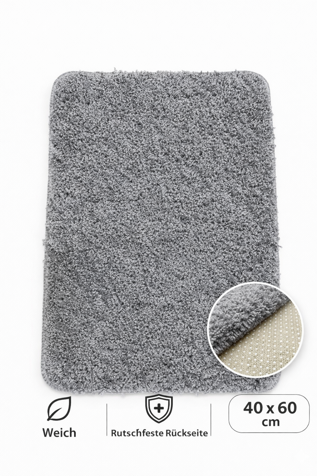Badteppich 40x60 cm Shaggy Rutschfest Waschbar Badematte Weich 4 Farben