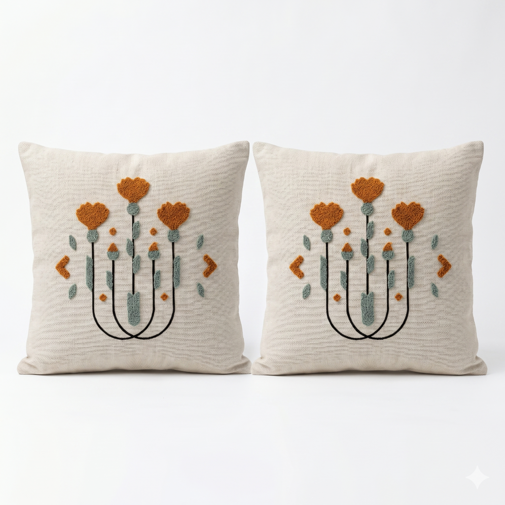 Kissenbezug 43x43 cm 2er Set Boho Punch Needle Sofa Dekokissen Hülle