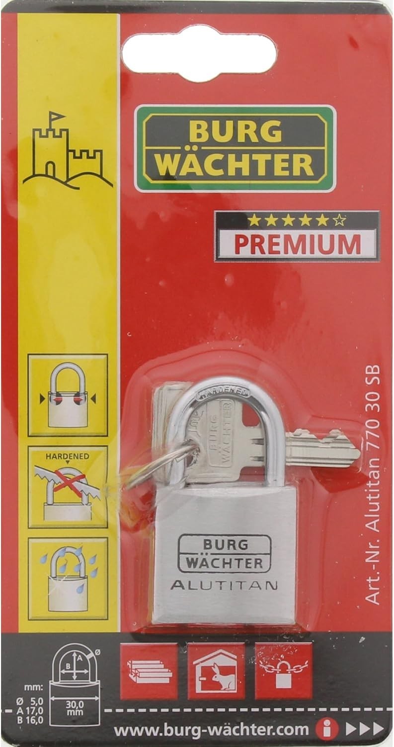 BURG-WÄCHTER 770 30 Alutitan Schloss 30mm Aluminium Leicht Rostfrei Stabil