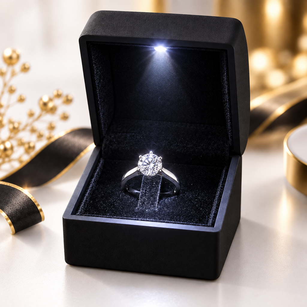 ASERON LED Ringetui mit Licht Schwarz Schmuckbox Verlobungsring Geschenkbox
