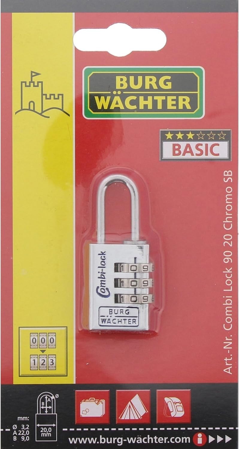 BURG-WÄCHTER Combi Lock 90 20 Zahlenschloss Chromo Verstellbar 3-stellig Silber