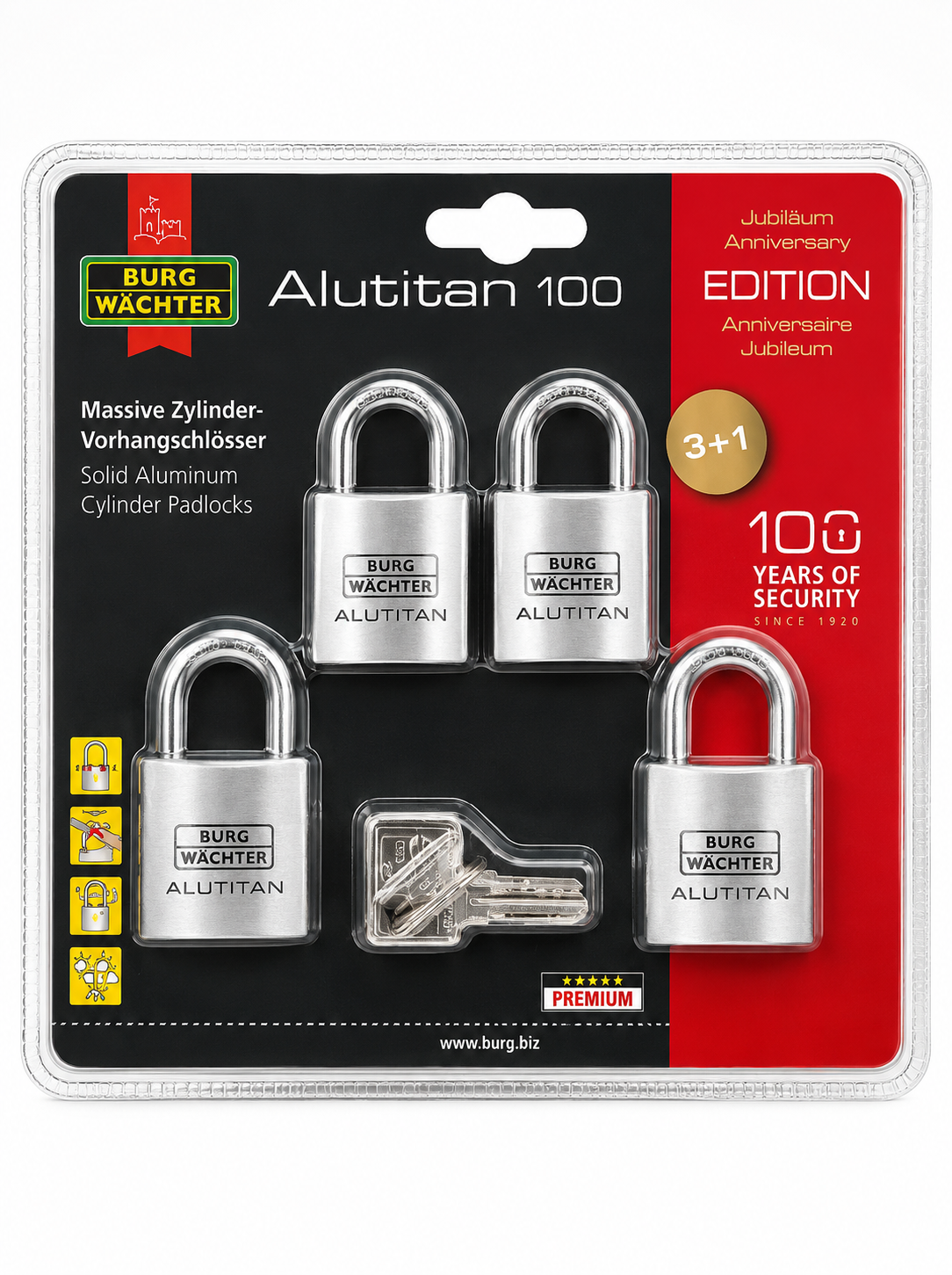 BURG-WÄCHTER Alutitan 100 Schloss Set 4er Gleichschließend Aluminium
