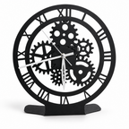 ASERON Metall Tischuhr Schwarz Industrial Zahnrad Römische Zahlen 24 cm