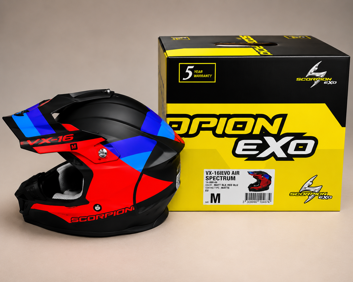 Scorpion VX-16 Evo Air Spectrum Motocross Schwarz Rot Blau Matt S-XL