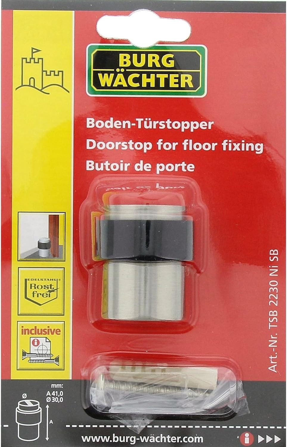 2x BURG-WÄCHTER Türstopper Boden TSB 2230 Edelstahl Optik Grau Set
