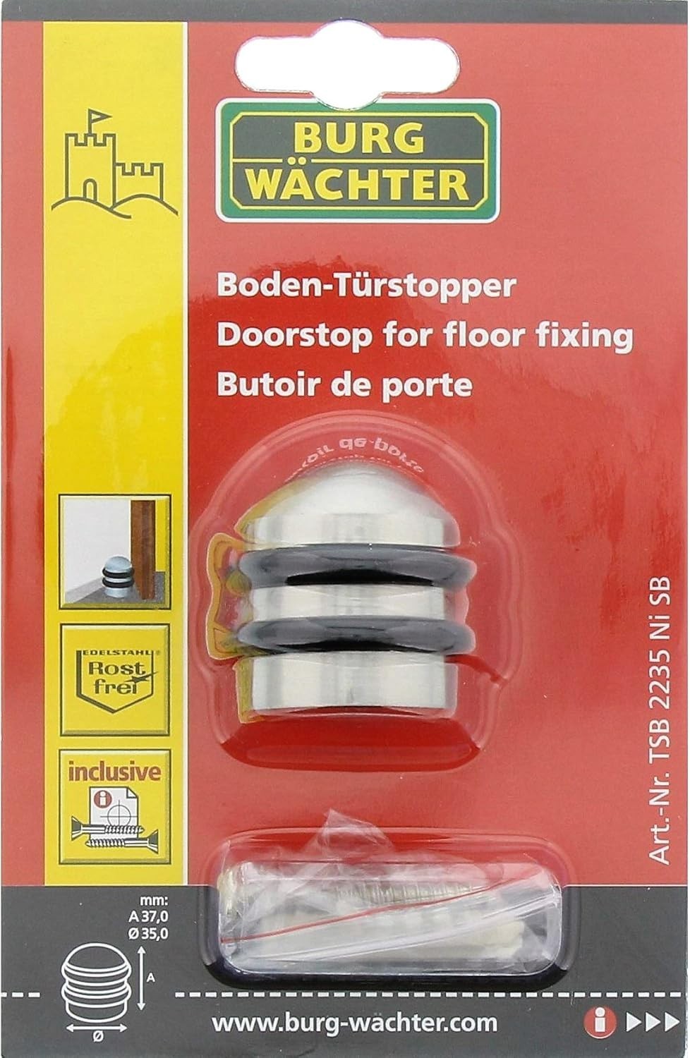 BURG-WÄCHTER Türstopper Boden Edelstahl TSB 2235 Türpuffer Robust Leise