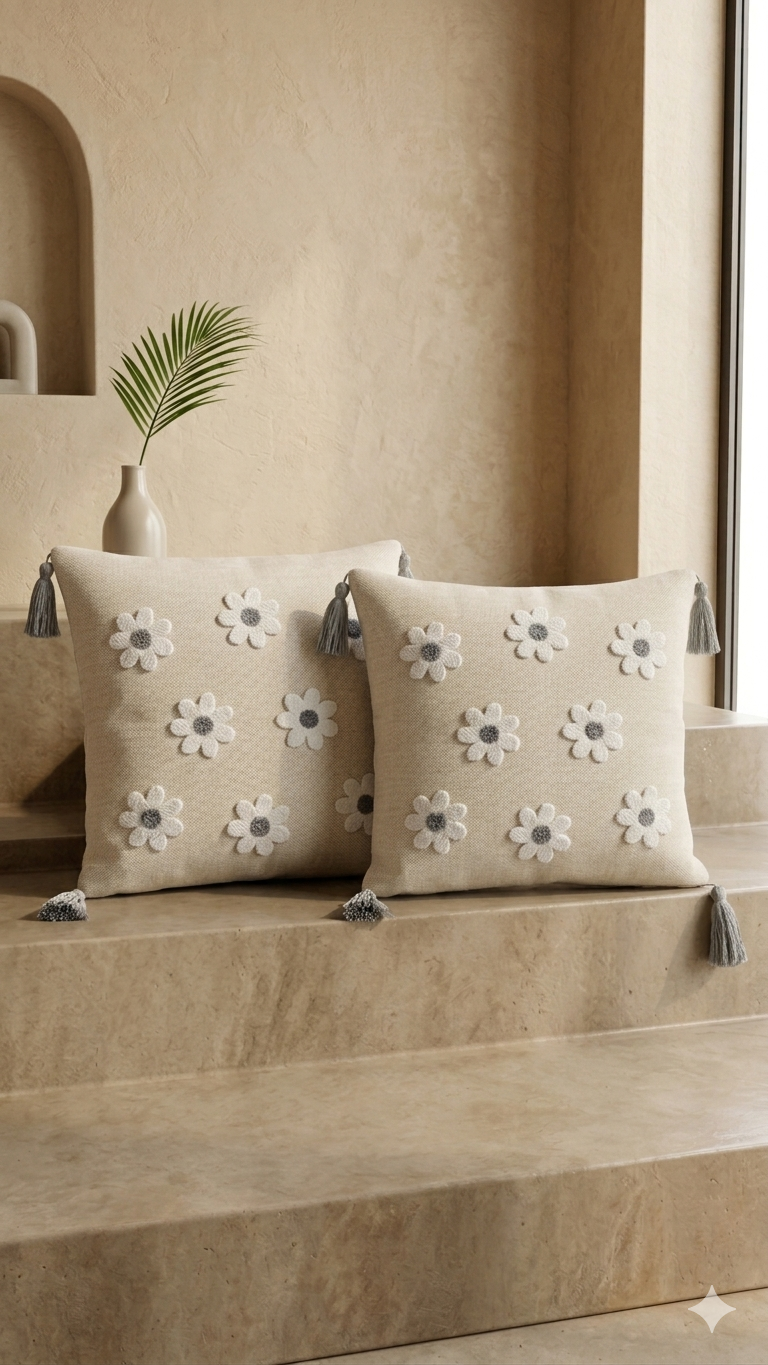 Kissenbezug 43x43 cm 2er Set Boho Punch Needle Sofa Dekokissen Hülle