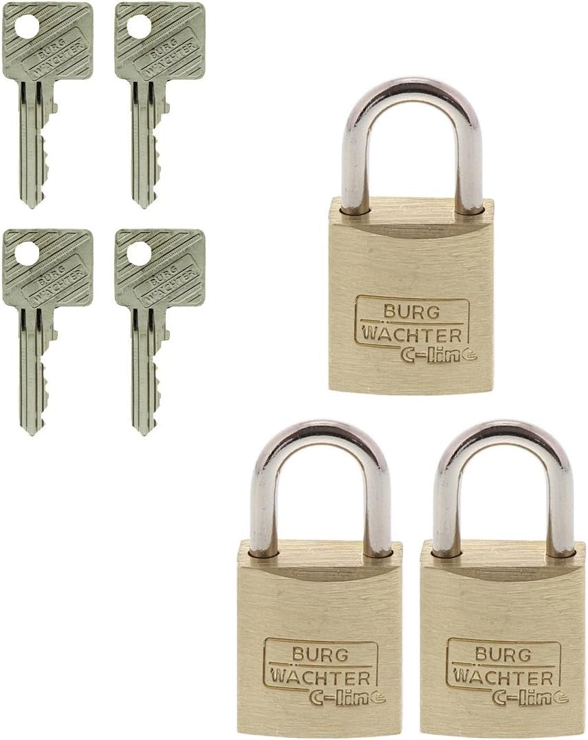 BURG-WÄCHTER C-Line 222 15 SB 4er Set Vorhängeschloss 15 mm Messing Mini Schloss