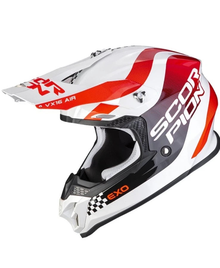 Scorpion EXO VX-16 Evo Air Soul Motocross Crosshelm Weiß Rot Enduro S-XL
