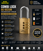 BURG-WÄCHTER Combi Lock 80/8020M Zahlenschloss 3-stellig 3,2mm Bügel