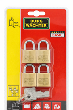 BURG-WÄCHTER C-Line 222 15 SB 4er Set Vorhängeschloss 15 mm Messing Mini Schloss