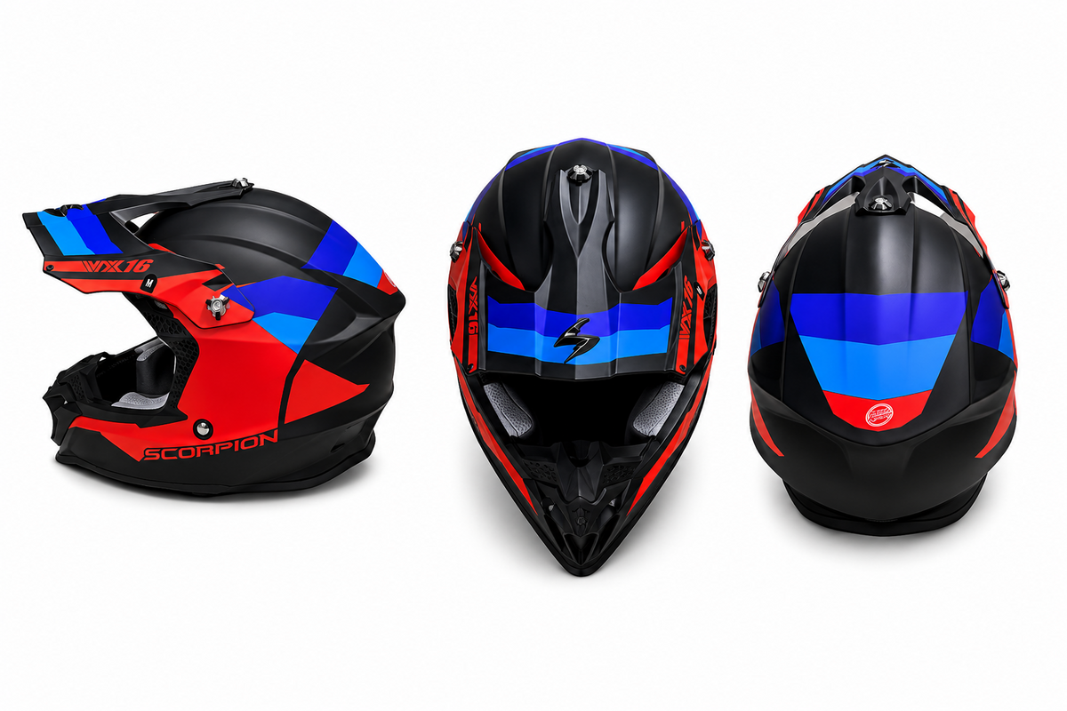 Scorpion VX-16 Evo Air Spectrum Motocross Schwarz Rot Blau Matt S-XL