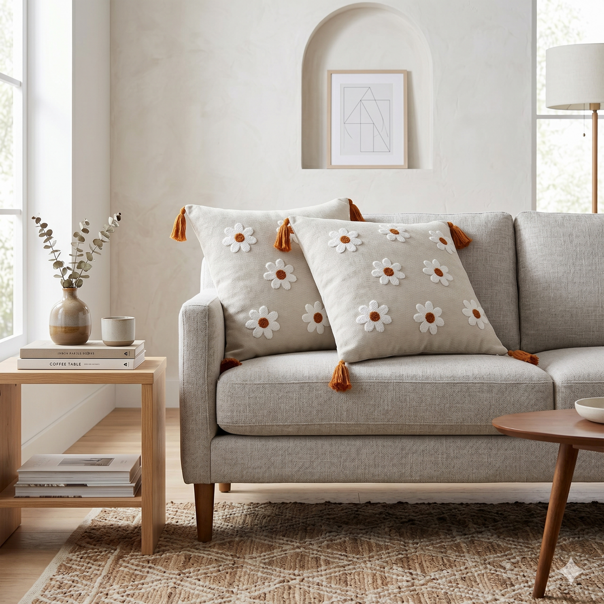 Kissenbezug 43x43 cm 2er Set Boho Punch Needle Sofa Dekokissen Hülle