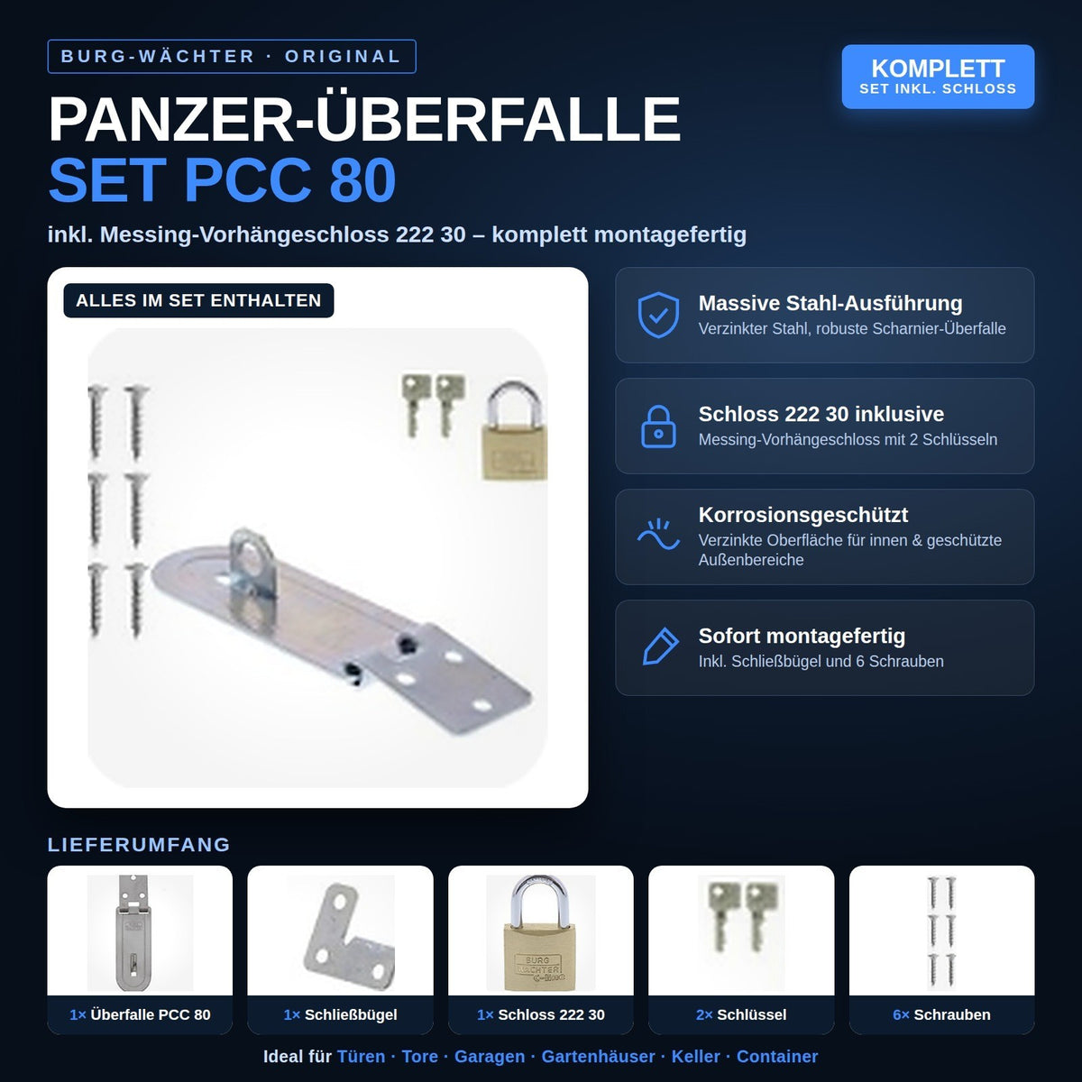 BURG-WÄCHTER Panzer Überfalle Set PCC 80 Schloss inkl 222 30 Einbruchschutz