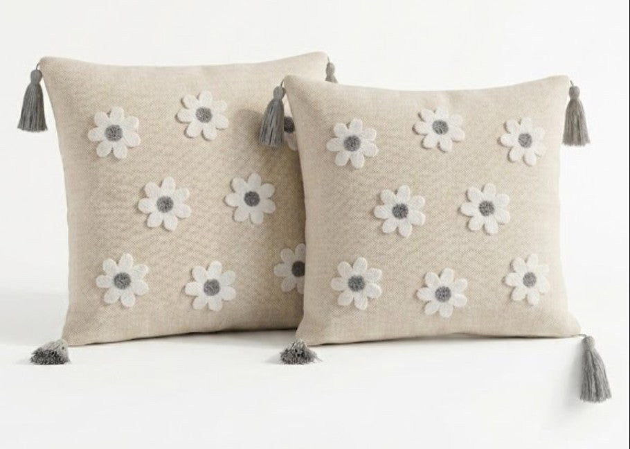 Kissenbezug 43x43 cm 2er Set Boho Punch Needle Sofa Dekokissen Hülle
