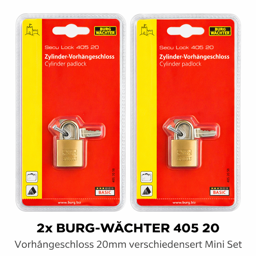 2er Set BURG-WÄCHTER 405 20 Mini Schloss verschiedensperrend 20mm Stabil