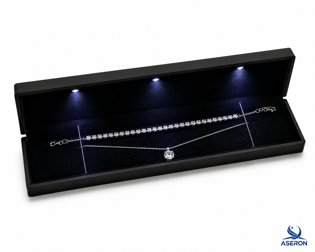 ASERON LED Schmuckbox 23cm Samt Etui Halskette Armband Geschenk