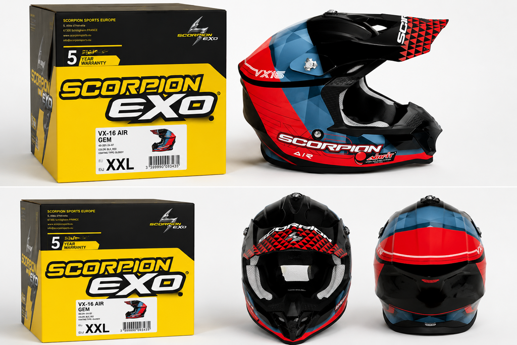 Scorpion EXO VX-16 Air GEM Motocross Helm Schwarz Rot Blau Offroad XXL