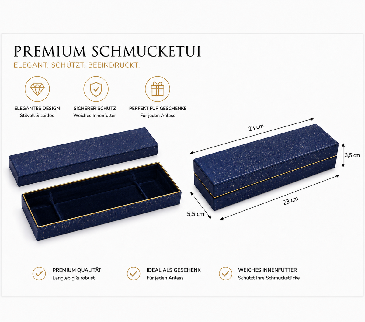 ASERON Schmuckbox Blau Glitzer Samt 23cm Etui Halskette Armband Geschenkbox