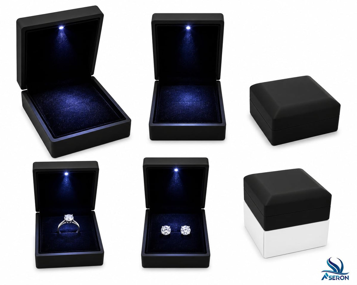 Aseron LED Schmuckbox Schwarz, Samt Etui 10x8x4cm