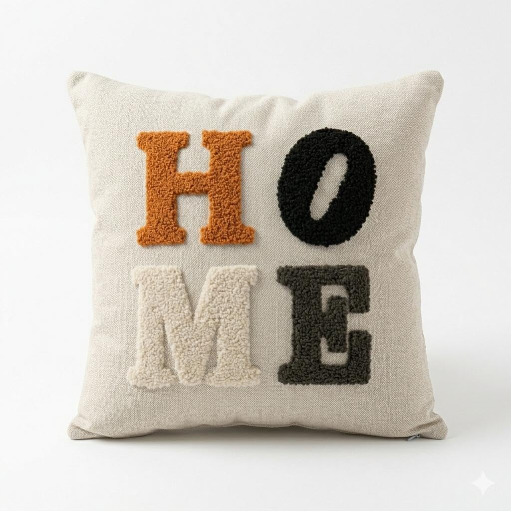 ASERON Kissenbezug 43x43 cm 2er Set – Punch Needle Design, Boho Dekorativ, Weich, Waschbar, Zierkissenhülle für Sofa & Wohnzimmer, Ohne Füllung