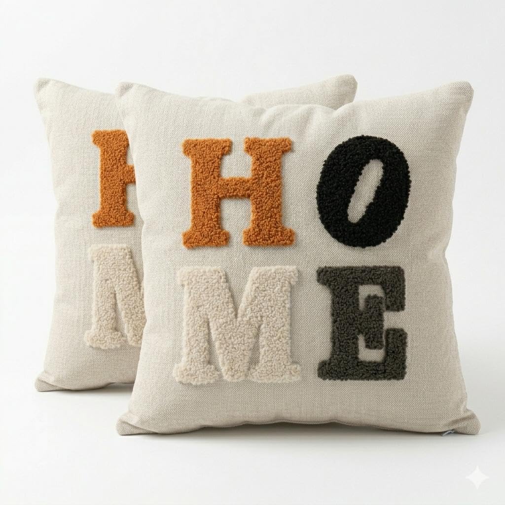 ASERON Kissenbezug 43x43 cm 2er Set – Punch Needle Design, Boho Dekorativ, Weich, Waschbar, Zierkissenhülle für Sofa & Wohnzimmer, Ohne Füllung