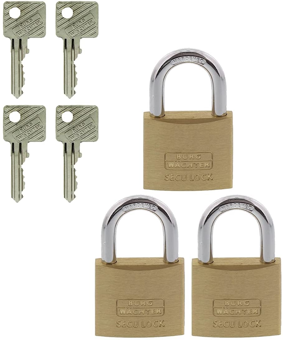 Burg Wächter Zylinder-Vorhangschloss, 3er-Set, 6 mm Bügelstärke, TRIO 405 40 GL SB, Messing