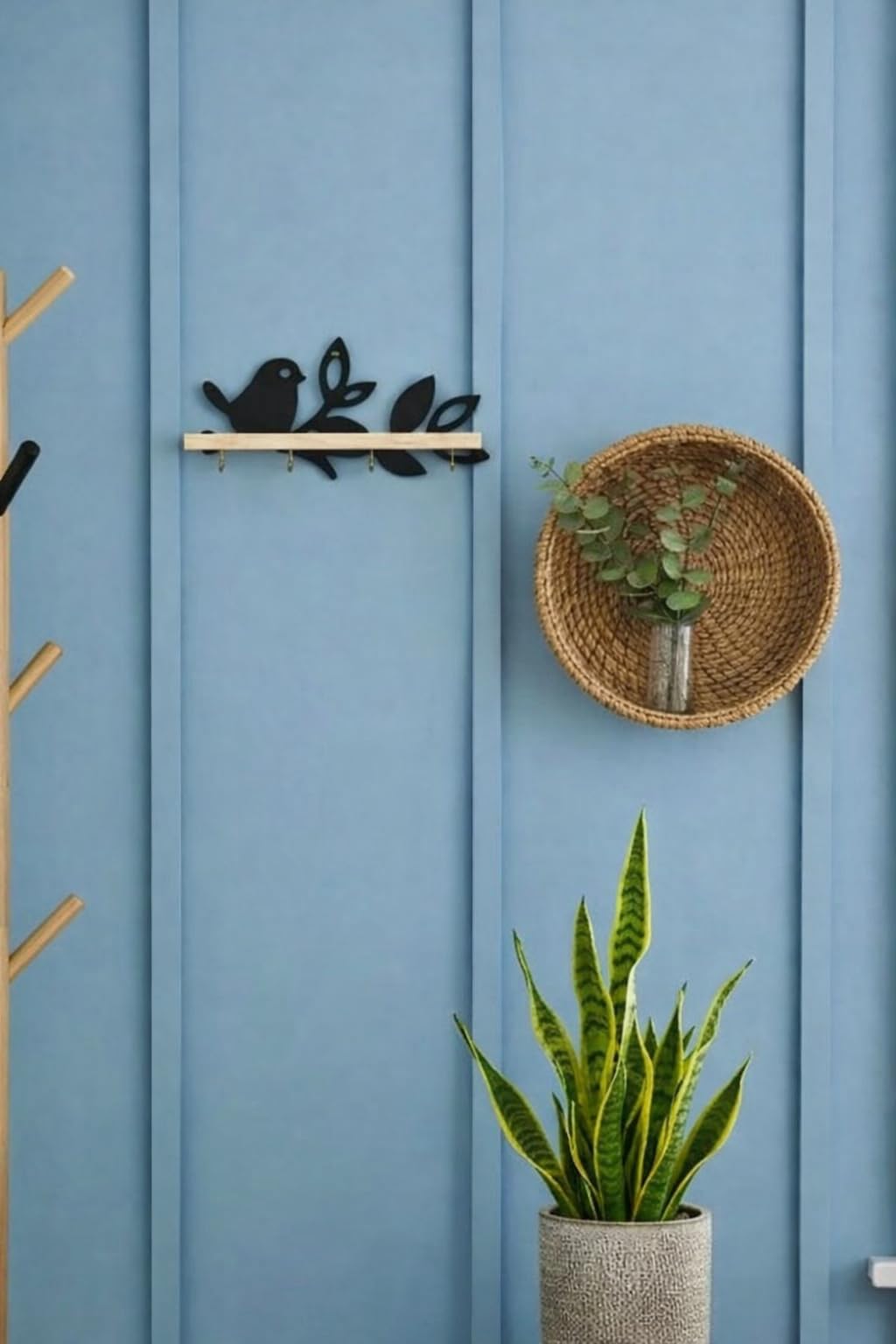 ASERON Schlüsselbrett Holz Wand mit Ablage – Vogel Design Schlüsselhalter Modern, Key Holder für Flur, Eingang & Küche