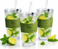 ASERON Geripptes Trinkglas 600ml 3er Set mit Deckel & Glasstrohhalm – Dickwandiger Glasbecher für Smoothies, Eiskaffee & Cocktails