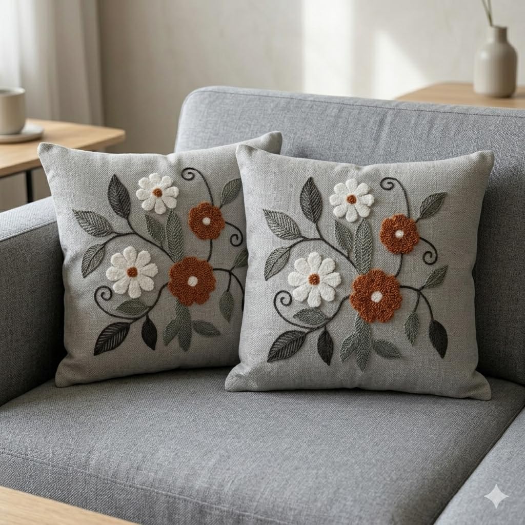 ASERON Kissenbezug 43x43 cm 2er Set – Punch Needle Design, Boho Dekorativ, Weich, Waschbar, Zierkissenhülle für Sofa & Wohnzimmer, Ohne Füllung