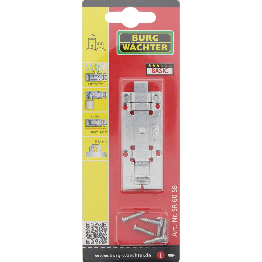 Burg-Wächter Schloss-Riegel, Türriegel für flächenbündige Türen, Verzinkte Sicherheitsvorrichtung für Vorhängeschloss, Wetterfest, SR 60 SB, 60 x 25 mm